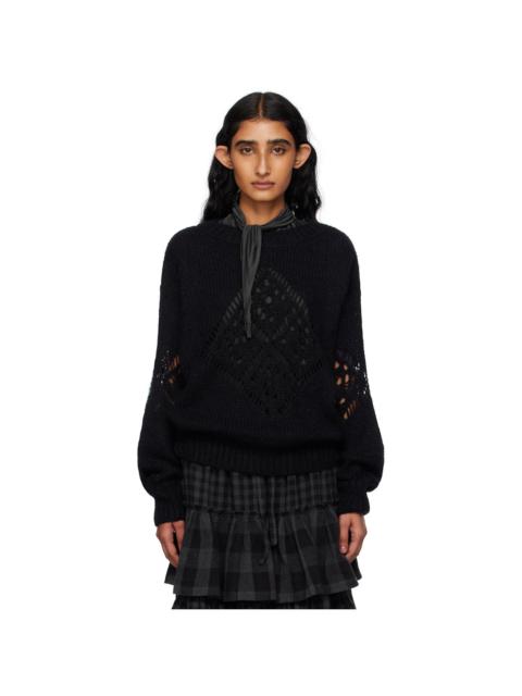 Black Alpaca Argyle Pointelle Sweater