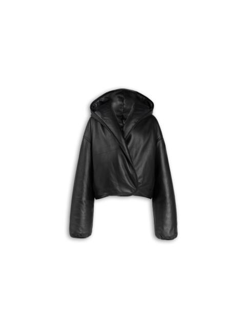 HOODED LEATHER BOMBER