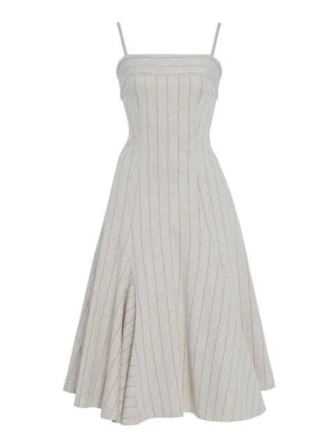 Godet-Detailed Pinstriped Jacquard Dress neutral