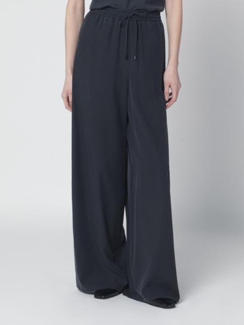 Wide-leg blue silk trousers
