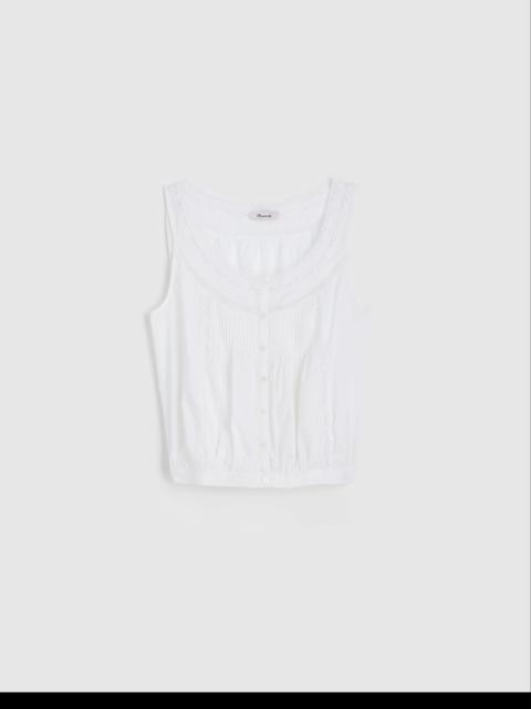 Lace-Insert Pintuck Sleeveless Top