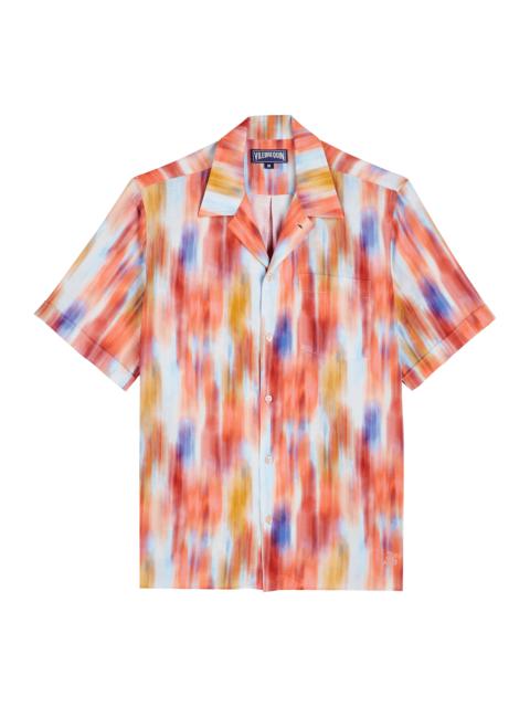 Men Linen Bowling Shirt Ikat Flowers