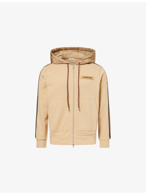 Logo-Patch Striped-Panel Cotton Hoodie