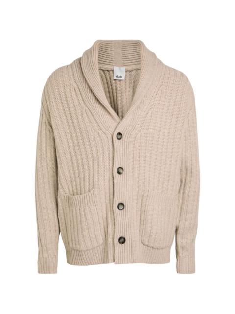 shawl-collar ribbed-knit cardigan