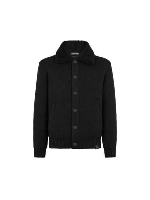 SHEARLING COLLAR CASHMERE CARDIGAN