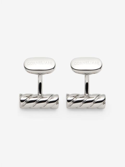 Silver-tone barrel brass cufflinks