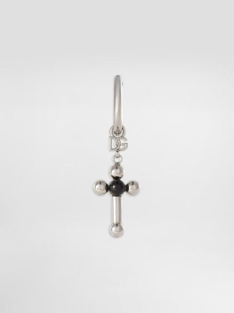 Creole single earring with pin and cross