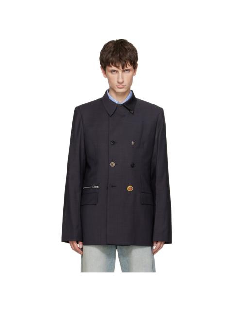 Black Double-Breasted Zip Blazer