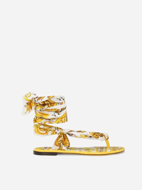 Printed silk twill thong sandals