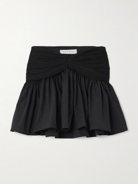 Ruched Chiffon-trimmed Poplin Mini Skirt