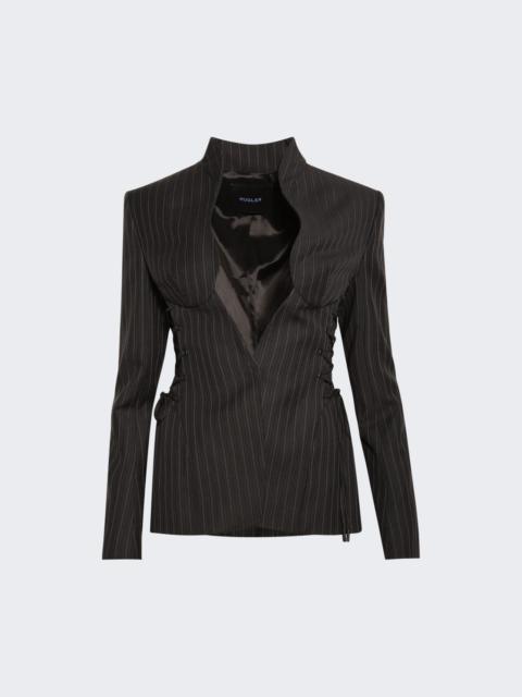 Pinstripe Scultural Laced Jacket Black On Grey