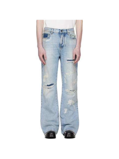 Blue Distressed Boot Cut Jeans