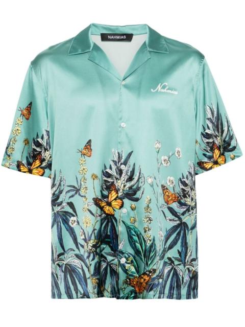 Botanical camp-collar satin shirt
