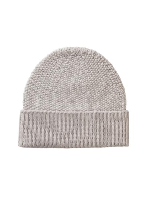 Seed Stitch Cashmere White Beanie