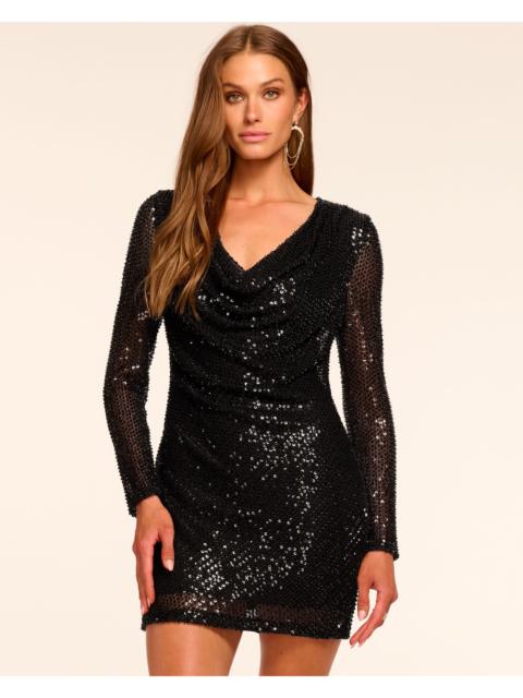 Leon Beaded Sequin Cowl Neck Mini Dress