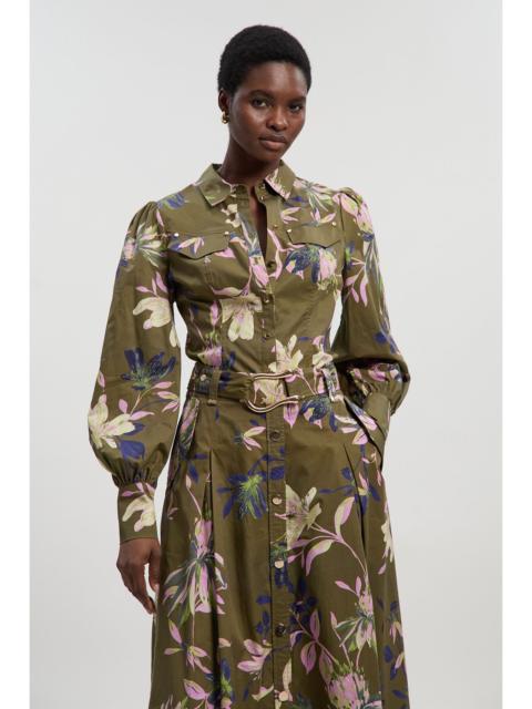 Floral Print Cotton Sateen Woven Volume Sleeve Shirt