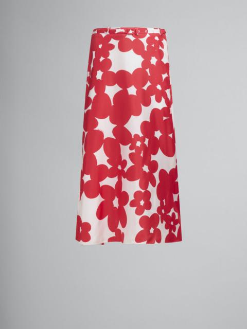 RED AND WHITE DILLIES PRINT SILK SKIRT