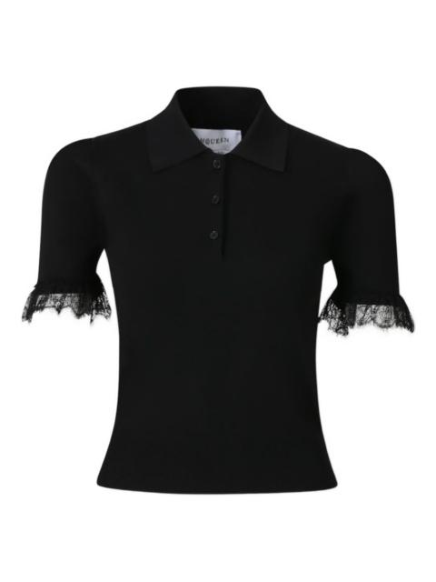 lace-trim polo top