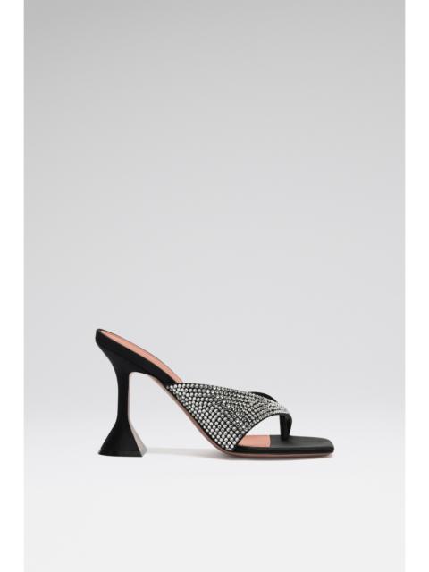 SHIONA SLIPPER BLACK SATIN AND WHITE CRYSTALS