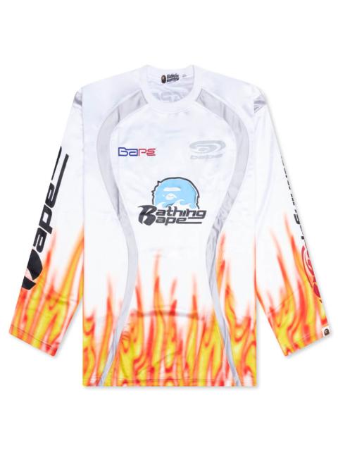 FLAME PATTERN MULTILOGO RELAXED FIT FOOTBALL JERSEY - WHITE