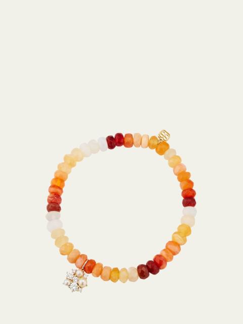 14K Gold Charm and Fire Opal Bead Bracelet