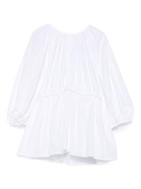 gathered-waist puff-sleeve top