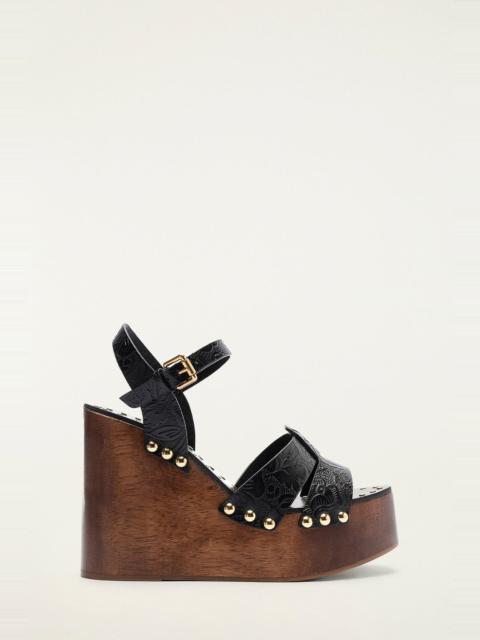 Black Studded Embossed Wedge Sandal