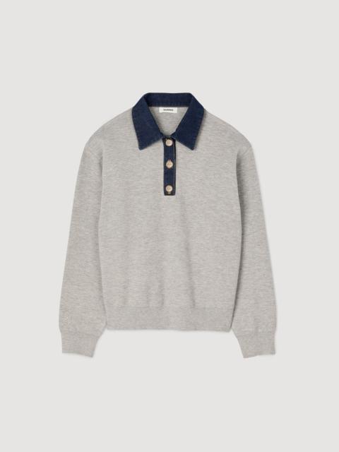 SWEATER WITH DENIM COLLAR