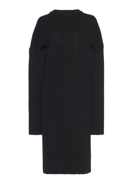 Open-Back Knitted Wool-Blend Midi Dress black