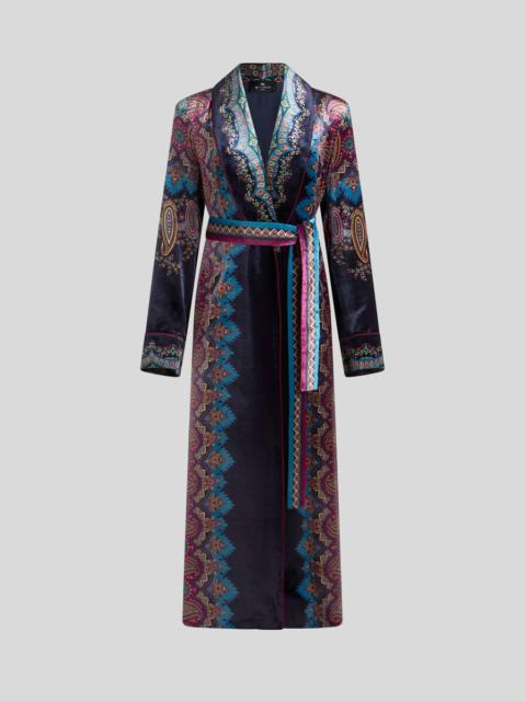 VELVET ROBE OVERCOAT WITH PLACED PRINT