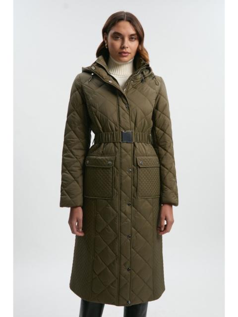 Petite Quilted Hooded Longline Coat