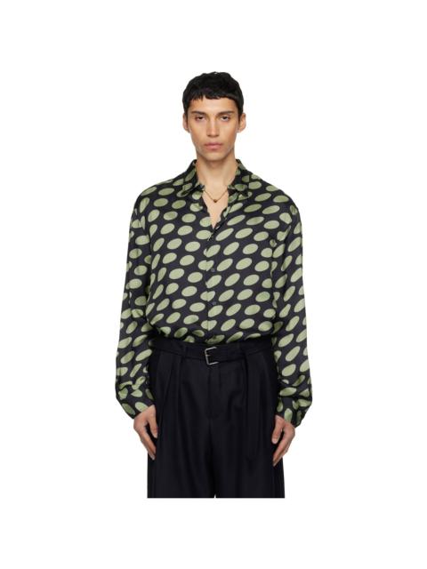 Black & Green Polka-Dot Satin Shirt