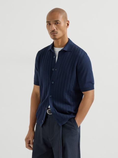 Cotton textured rib knit shirt