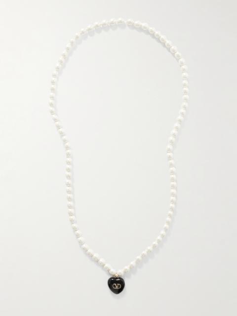 Gold-tone, Faux Pearl And Enamel Necklace