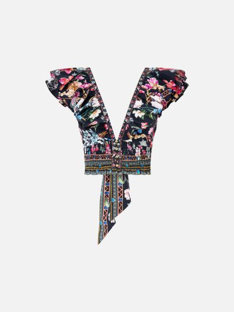 DEEP V FRILL SHORT SLEEVE TOP