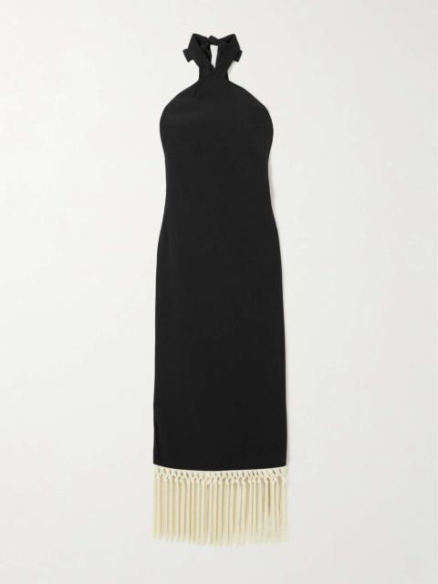 Nina fringed cady halterneck midi dress