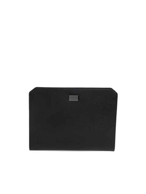 logo-plaque leather clutch bag