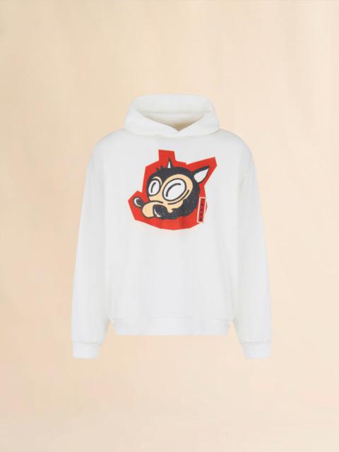 WHITE COTTON HOODIE WITH WOLF PRINT