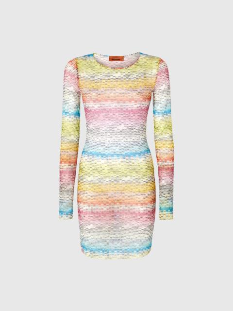 Long-sleeved dress in printed tulle