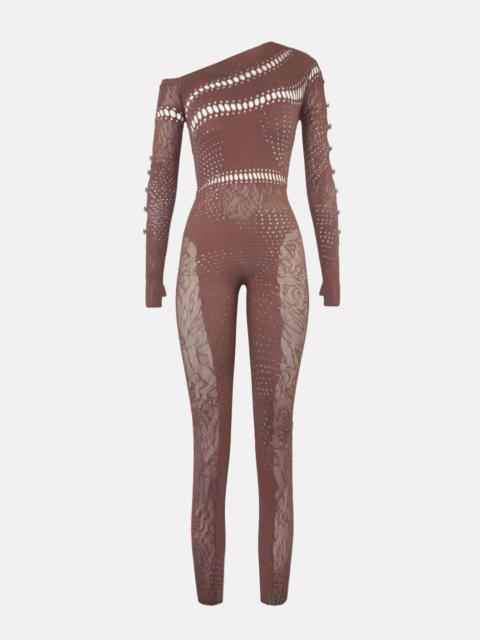 IVY LONG RHINESTONE JUMPSUIT OLD MONEY BROWN