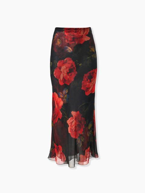 Rose-Print Chiffon Midi Slip Skirt
