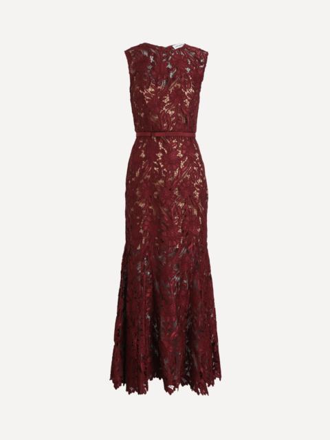 Burgundy Guipure Lace Midi Dress