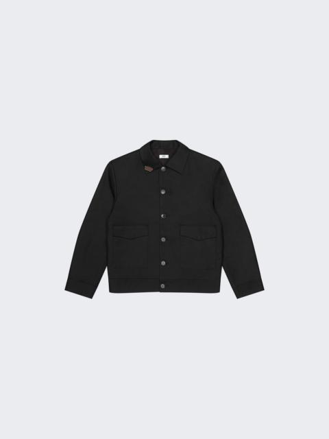 Structured Wool Jacket with Removable Retro Logo Pin Black