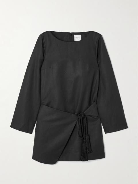 Yvette Tie-detailed Draped Linen And Cotton-blend Mini Dress