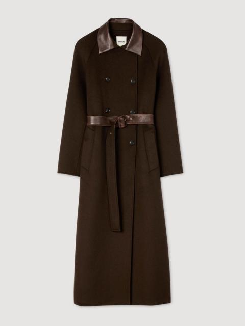 LONG WOOL AND LEATHER COAT