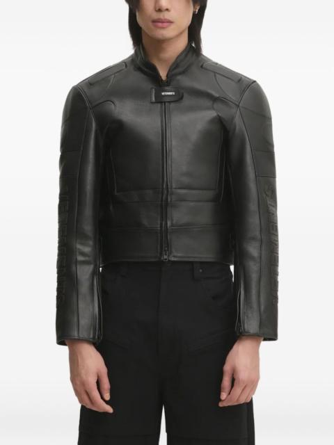 logo-embossed leather jacket