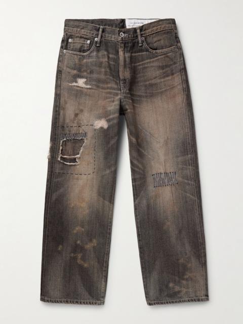 Savage Wide-Leg Distressed Selvedge Jeans Black