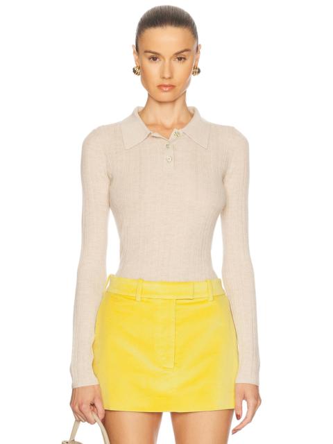 Cashmere Silk Rib Pointelle Knit Polo