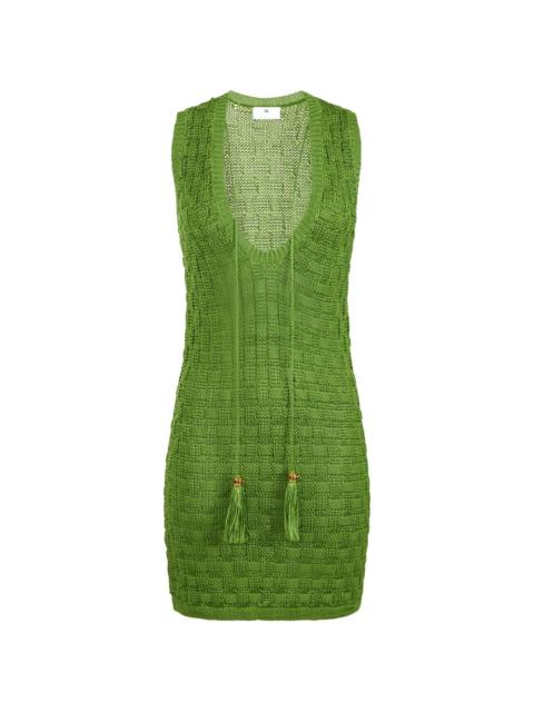 basket-stitch tassel mini dress