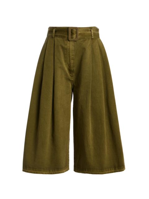 Garment-Dyed Cotton Pleated Culottes olive